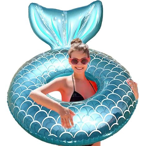 Bouée de natation gonflable en queue de poisson pour adultes, anneau de piscine gonflable, anneaux en caoutchouc transparent avec paillettes, anneaux de piscine pour enfants de 6 à 14 ans, grand (1/5)