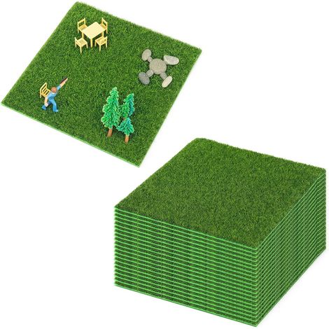 20 Pièces Gazon Synthetique 15 × 15 cm - Gazon Artificiel Exterieur, Pelouse Artificielle, 5 mm D'épaisseur, pour Fabrication Modèles d'herbe Miniature, Aménagement Jardins DIY et Paysages (1/5)