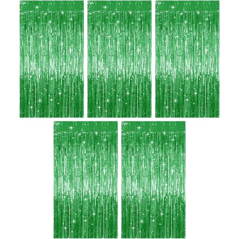 5 Rideau Frange Métallique, Vert, Plastique Brillant, 100x200cm, Décoration Fête Mariage Anniversaire (1/5)