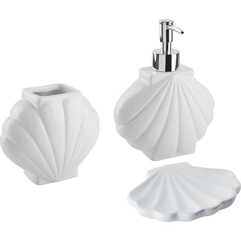 3-Piece Bathroom Accessories Set SHELL Ceramic White