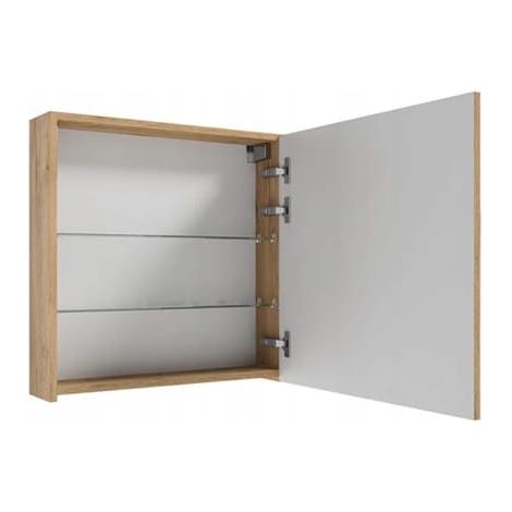 Armario de baño funcional colgante con espejo de 60x60 cm, madera de roble artesanal Salsa