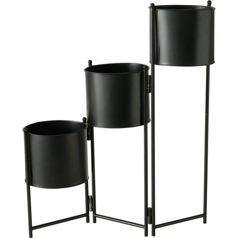 Support pour plantes, porte-pot de fleurs, 3 bacs, accessoire de décoration de salon, bac à plantes moderne, fer noir, rond, LxlxH 51x18x64 cm (1/5)