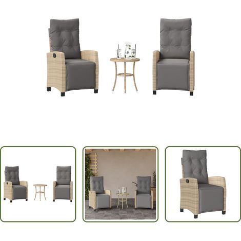 vidaXL Relaxsessel - 3-tlg. Bistro-Set mit Kissen Beigemischung Poly Rattan (1/5)