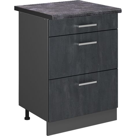 Mobiletto base per cucina R-Line, Calcestruzzo nero, 60 cm PL Antracite, Vicco