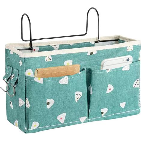 Hängende Nachttischtasche, Aufbewahrungstasche fürs Bett, aus Canvas, multifunktional, mit Haken, für Tablets, Bücher, Fernbedienungen, Handys, Brillen, Snacks (1/5)