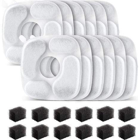 Confezione da 24 filtri per fontanella per gatti, 12 cartucce filtranti e 12 spugne pre-filtro, per fontanelle per animali domestici da 2,8 litri (95 oz).