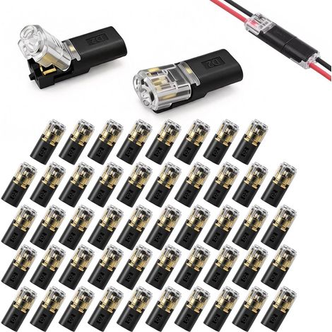 50 conectores eléctricos impermeables de 2 pines – Conectores rápidos para cables de 18-22 AWG – Conectores fiables para vehículos, cortacéspedes robóticos y proyectos eléctricos – Instalación rápida  (1/5)