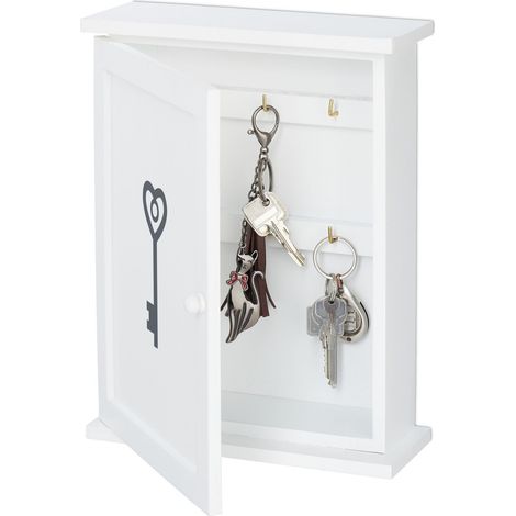 Relaxdays Wooden Key Cabinet, Key Motif, Country House Style, to Hang Up, Key Box HxWxD 29 x 22 x 8 cm, White
