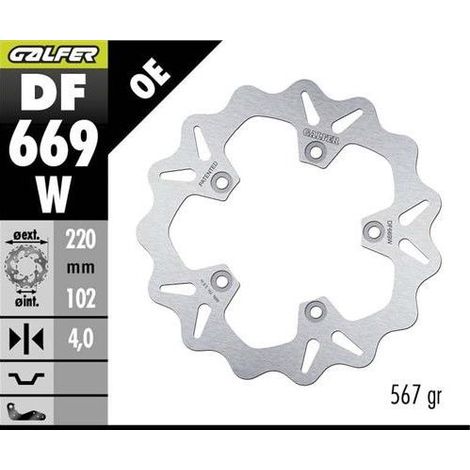 Disco freno posteriore Galfer per Aprilia RS 125/250/457/660 '92-'24 RSV 1000 Mille '98-'00 RSV 1000 Tuono '02- (ondulato fisso) (220x102x5mm)