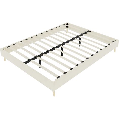 Cama con armazón 140x200 cm beige de terciopelo holandés, estilo moderno, base baja (1/5)