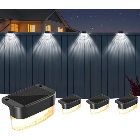 Lot de 4 lampes lumière blanche éclairage d'ambiance à LED pour escaliers, d'extérieur solaires, pour pelouse (1/5)