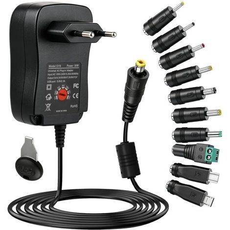 30-W-Universal-Netzteil (AC/DC, 220–230 V) mit 3–12-V-USB-Anschluss, Multispannungs-Netzteil mit 10 Adaptern für Laptops, Router, LED-Streifen und Heimelektronik (1/5)