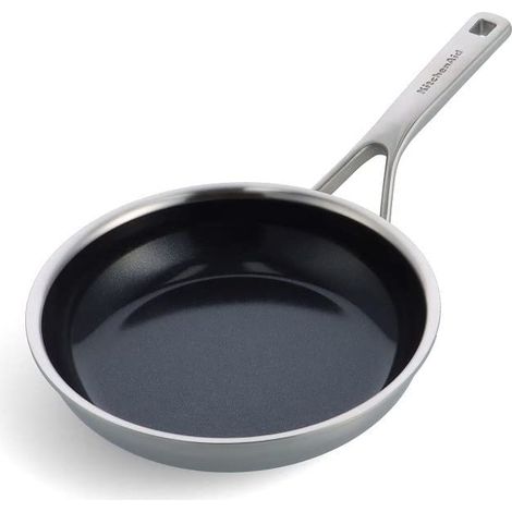 KitchenAid Padella Multi-Ply Padella antiaderente in acciaio inox, senza PFAS e ceramica antiaderente da 20cm, induzione, Multi Clad, argento (1/5)