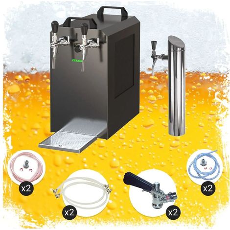 Untertheken Komplett Set - Zapfanlage STREAM 80K mit Luftpumpe Bierkoffer, Bierzapfanlage, Durchlaufkühler 2-leitig Trockenkühler, Zapfkopf 2: Köpi Zapfkopf: KeyKeg