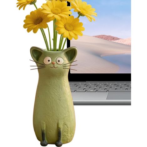 Vase Chat Ornement Inspiré d'un Chat Vase Mignon pour Bureau Étagère Cheminée Entrée Salon Table à Manger Chambre Balcon Cadeau Anniversaire Fête Femmes (1/5)