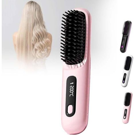 Peigne Lisseur - Écran LCD Rose - Température Réglable - Pour Cheveux Humides ou Secs - 1 Pièce (1/5)
