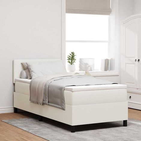 LED Boxspringbett Creme und Weiß 100 x 200 cm Cordstoff