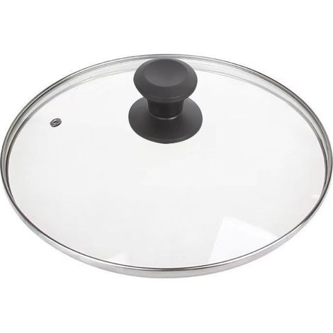 Couvercle En Verre Trempé - 30 Cm - Pour Poêle Friteuse Casserole - Bords En Acier Inoxydable - Bouton Noir - 1 Pièce (1/5)