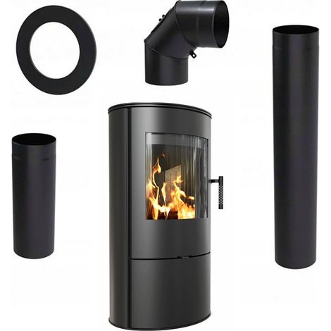 KAMINOFEN AUS STAHL KRATKI ROLLO Ø 150 7 KW SCHWARZE THERMOTEC-AUSKLEIDUNG Satz (1/5)