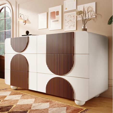 Cómoda aparador con 6 cajones diseño curvo blanca OKMYHOME (1/5)