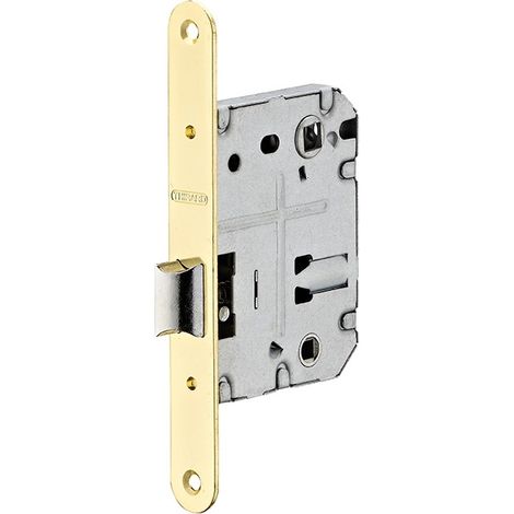 Serratura da incasso per WC, asse 50 mm, interasse 70 mm, frontale ottonato arrotondato – THIRARD (1/2)