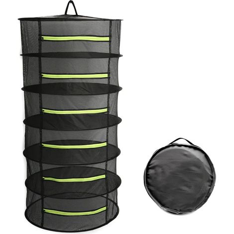 Haengenden Korb 6 Schichten mit Reissverschluss Falten Trockengestell Kraut Trocknen Net Trockner Tasche Mesh Fue r Kraeuter Blue ten Knospen Pflanzen(60120CM) (1/5)