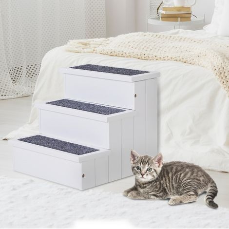Escalier 3 marches en bois avec rangement pour chiens et chats blanc 40,5 x 44,5 x 38 cm (1/5)