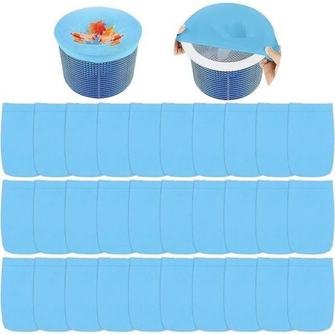 Lot de 30 Chaussettes pour Skimmer De Piscine,Chaussette Filtre Piscine, Filet De Filtre en Nylon,Filet De Filtre Élastique, Panier De Skimmer,Chaussettes De Skimmer pour Enlever (1/4)