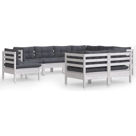 Maison Exclusive - 9-tlg. Garten-Lounge-Set mit Kissen Weiß Kiefe (1/5)