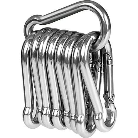 10 moschettoni resistenti in acciaio inox 304, 50 mm x 5 mm, di qualità premium con chiusura a cricchetto per tutti i tipi di cinghie di sollevamento e maniglie con occhiello… (1/5)
