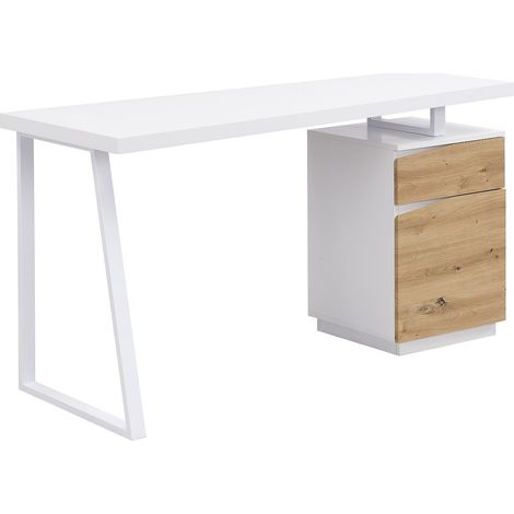 Bureau 1 tiroir et 1 porte - MDF et acier - Coloris : Naturel et blanc - GOTAMA