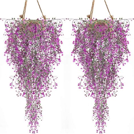 Plantes Artificis Lot de 2 Lierre Vigne Plante Artifici Intérieur Exterieur Fleur artificis pour décoration Murale et Jardin-Magenta (1/5)