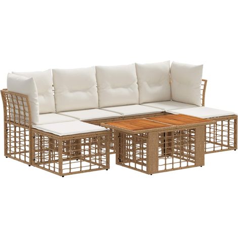 Conjunto de sofás de jardín 7 uds. Natural y Crema vidaXL (1/5)