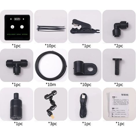 Kit de pulvérisateur Rainforest (tuyau d'arrosage de 10 mètres, 3 buses) avec contrôle Wi-Fi et système de pulvérisation programmée. (1/5)
