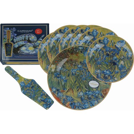 Carmani, piatto da torta con spatola + 6 piatti da dessert - VAN Gogh/Iris (1/3)