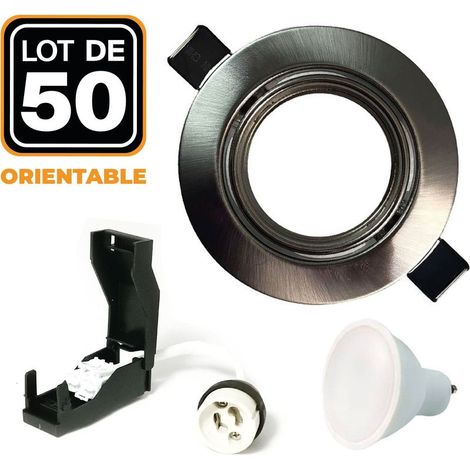 50 Spots encastrable orientable Alu Brossé avec GU10 LED de 7W (1/5)