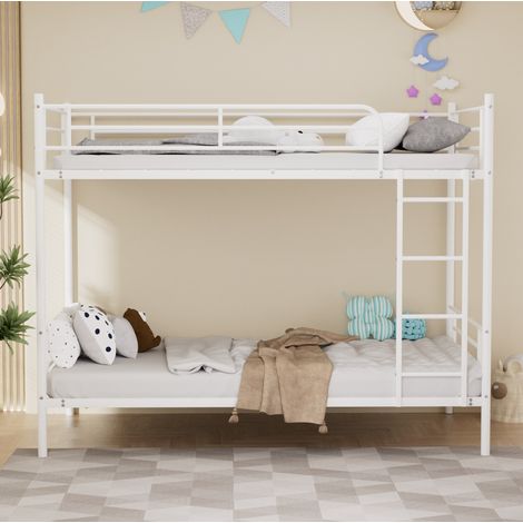 Lit superposé enfant 90x190 cm en métal blanc, gain de place pour chambre, sans matelas FloraGrace (1/5)