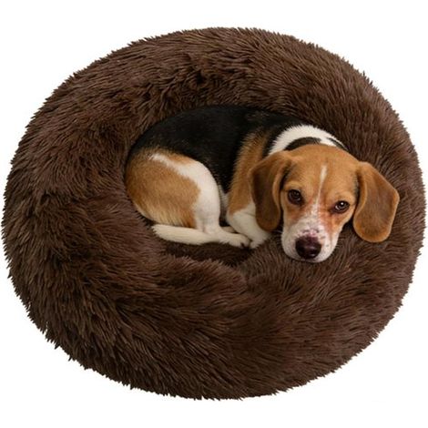 Panier pour animaux - Panier rond pour chien et chat - Tapis de couchage - Panier en peluche - 50 x 50 x 20 cm - Marron - Peluche/coton PP marron (1/5)