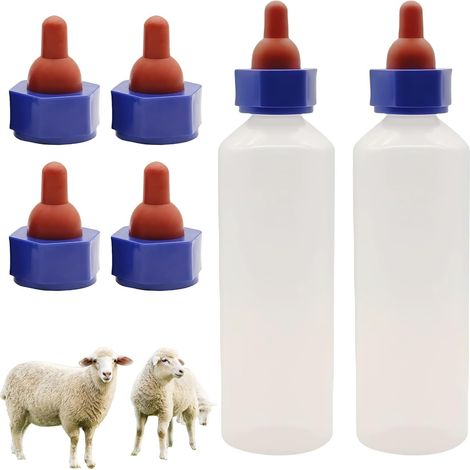 2 Pcs Lamb Milk Bottle: 500ml Lamb Milk Breeding Bottle with 4 Milk Teats, Sheep Feeding Bottle with Handle, Farm Animal Breeding Bottles (1/5)