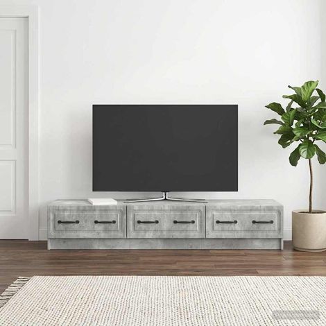 Meuble TV gris béton avec 3 tiroirs en bois d’ingénierie 147 x 34,5 x 27 cm - PANGIVO (1/5)