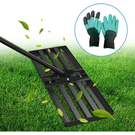 Jiubiaz Râteau de Nivellement Pelouse 75 x 25 cm – Raclette à Gazon en Acier Noir, Manche Extensible 2 m, Racloir Polyvalent Jardin (1/5)