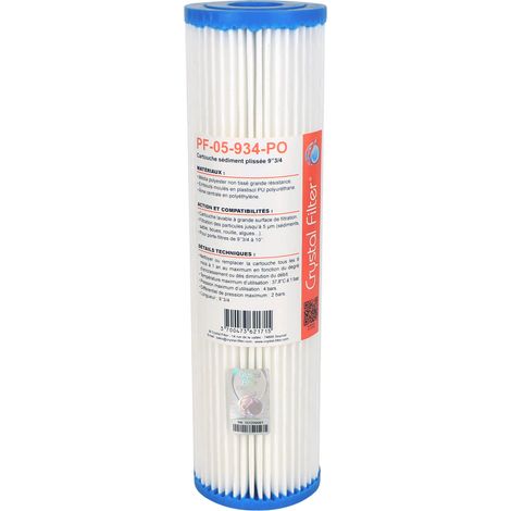 Cartouche PF-05-934-PO sédiment plissée 9''3/4 - filtre 5 µm - Crystal Filter® (1/5)