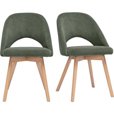Skandinavische Stühle aus grünem Kord-Samt und hellem Holz (2er-Set) COSETTE