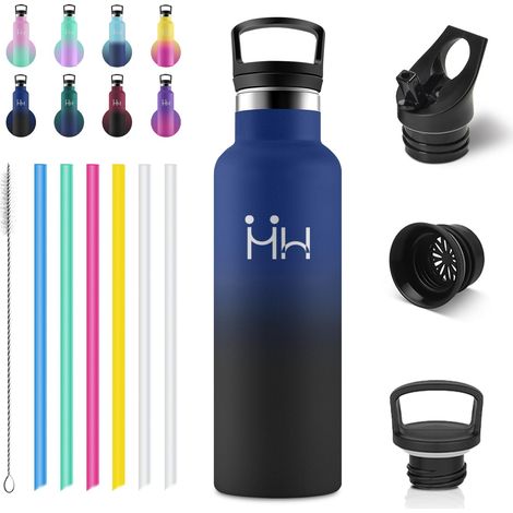 Gourde Inox 500ml, Bouteille Isotherme Acier Inoxydable, Étanche et Réutilisable, Bouteille Isotherme Double Paroi, Gourde avec Paille, sans BPA, pour Adulte, l'école, Cyclisme, Randonnée, Jogging (1/5)