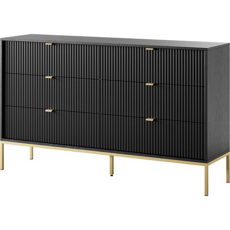 Cassettiera: 6 cassetti, Nero, gambe dorate, 154 x 39 x 83 cm, maniglie dorate (1/5)