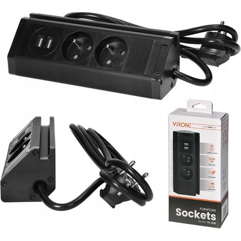 Prise double pour meuble, chargeur USB, mise à la terre, support pour téléphone, câble (1/5)