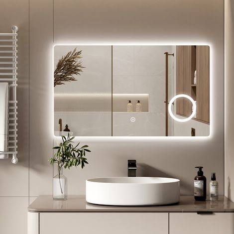 S'AFIELINA LED Badspiegel Badezimmerspiegel mit Beleuchtung Wandspiegel mit Touchschalter,3-fach Vergrößerung,Energiesparend,IP44, 60x100 cm