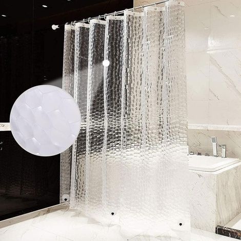 Rideau de Douche 200x200 cm 100% EVA Rideau de Baignoire Imperméable 3D Transparent Lavable de Salle de Bain avec 13 Crochets Anti-Rouille (1/5)