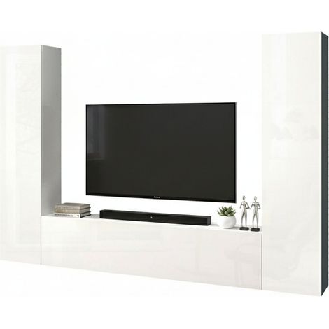 Dmora - Parete attrezzata Natasha, Set salotto porta TV a 3 ante, Mobile soggiorno multiuso, 100% Made in Italy, cm 260x30h180, Bianco lucido (1/5)