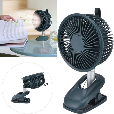 360° verstellbarer, omnidirektionaler Clip-Ventilator, automatisch oszillierender Ventilator, tragbarer Tischventilator, USB-aufladbar, Grün. (1/5)
